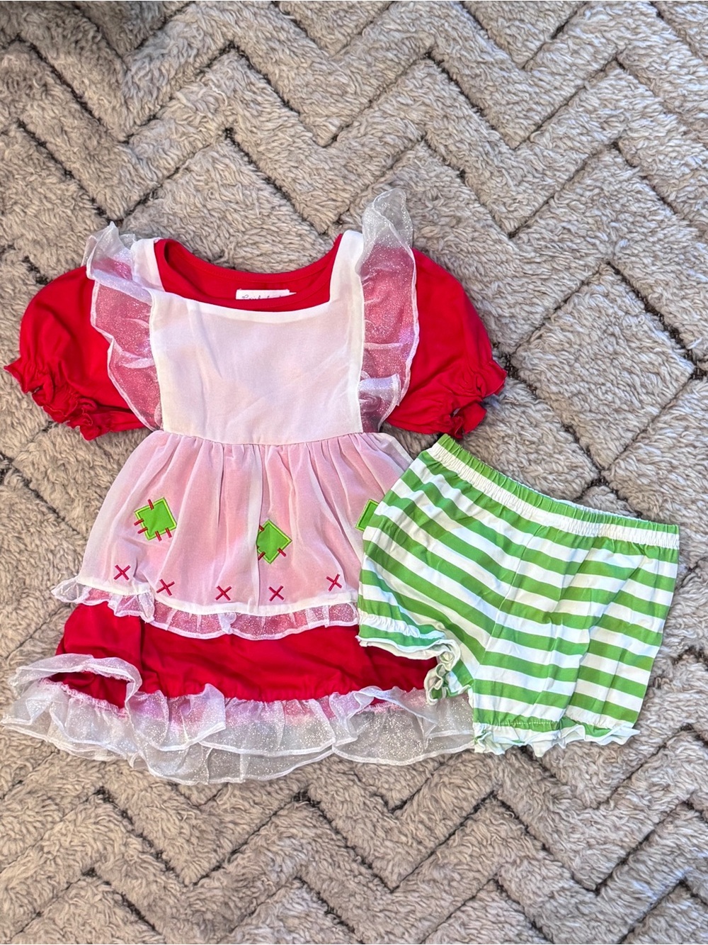 Evies Backyard Strawberry Shortcake Fairy  Costume with Green Striped Shorts